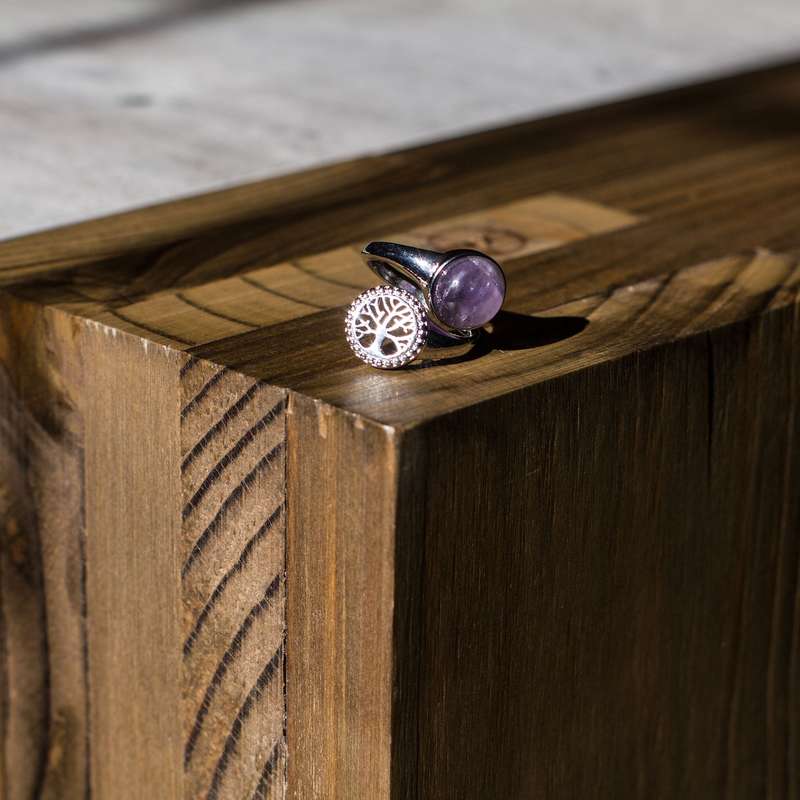 Tree of Life Adjustable Ring - Amethyst