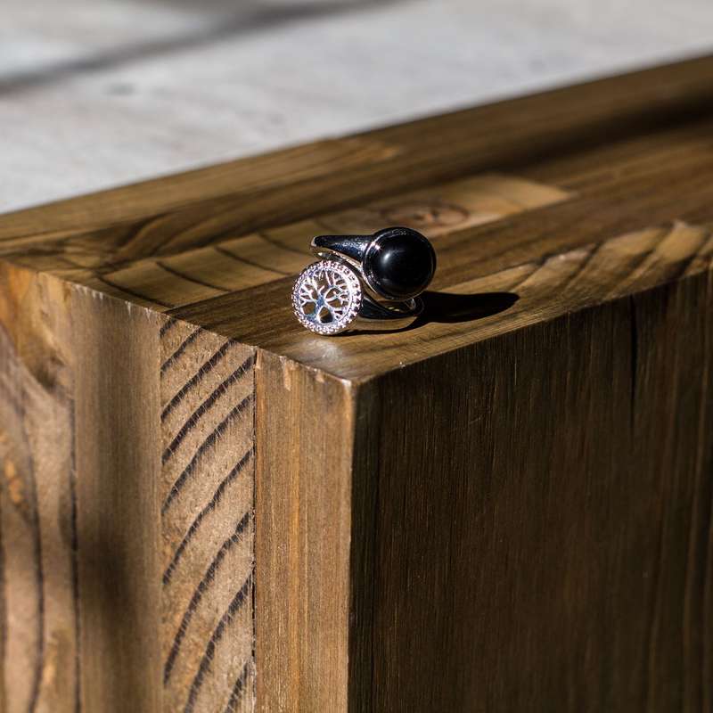 Tree of Life Adjustable Ring - Black Obsidian