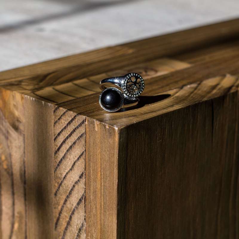 Tree of Life Adjustable Ring - Black Obsidian