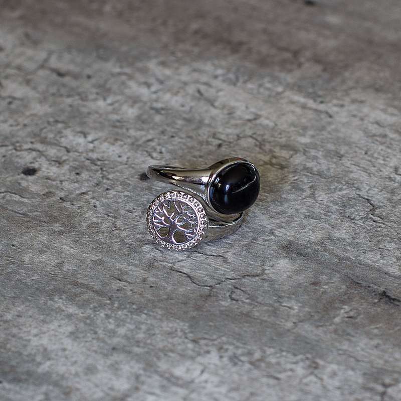 Tree of Life Adjustable Ring - Black Obsidian