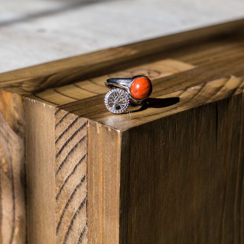 Tree of Life Adjustable Ring - Red Jasper