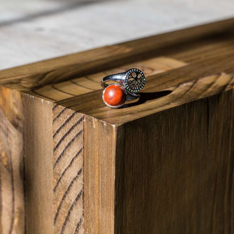 Tree of Life Adjustable Ring - Red Jasper