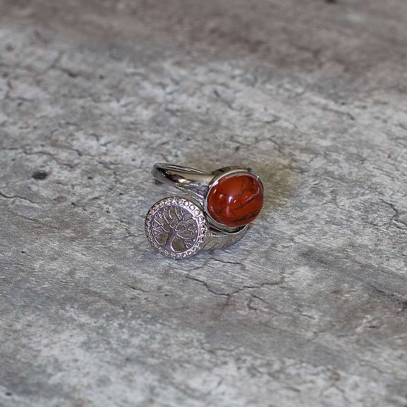 Tree of Life Adjustable Ring - Red Jasper