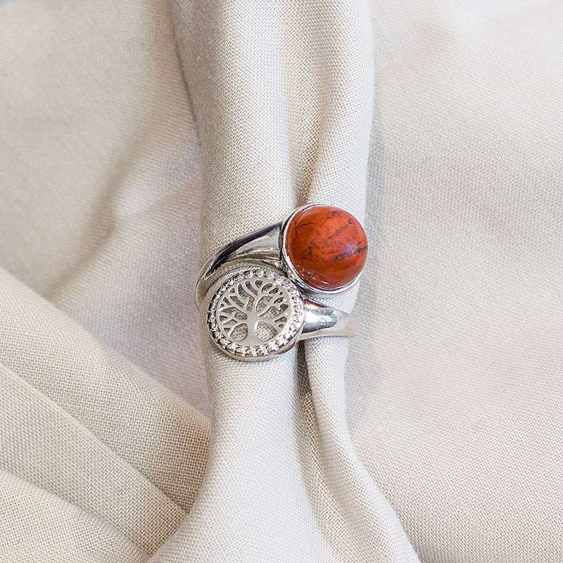 Tree of Life Adjustable Ring - Red Jasper