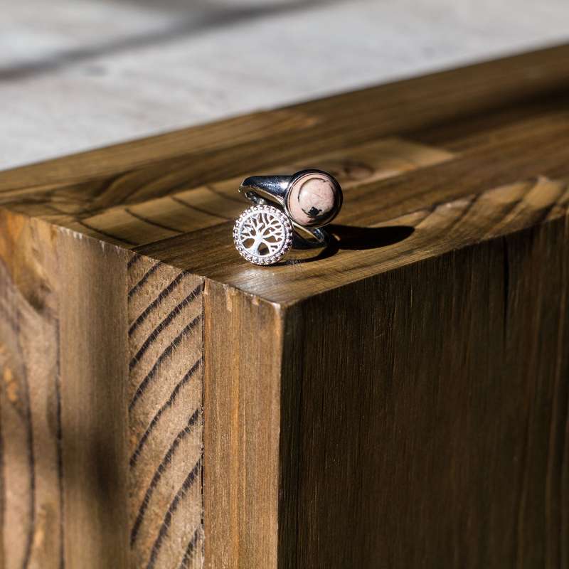 Tree of Life Adjustable Ring - Rhodonite