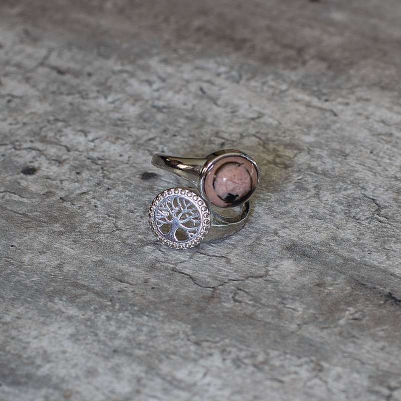 Tree of Life Adjustable Ring - Rhodonite