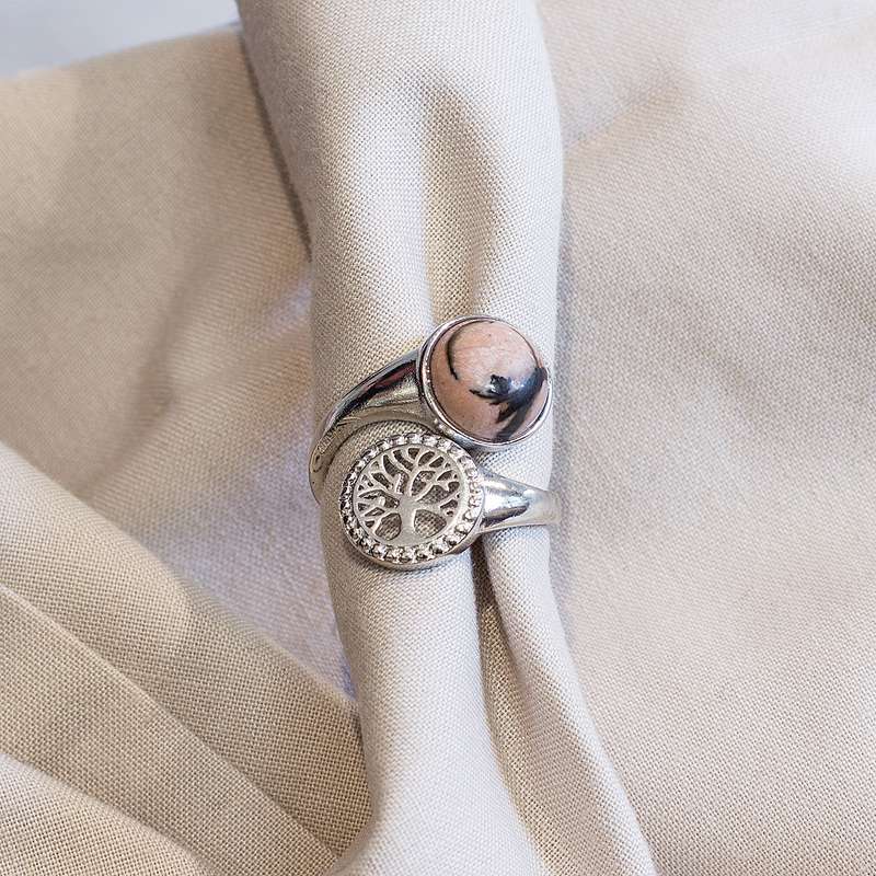 Tree of Life Adjustable Ring - Rhodonite
