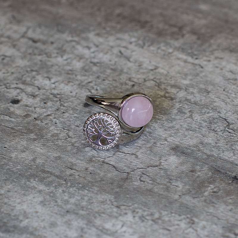 Tree of Life Adjustable Ring - Rose Quartz