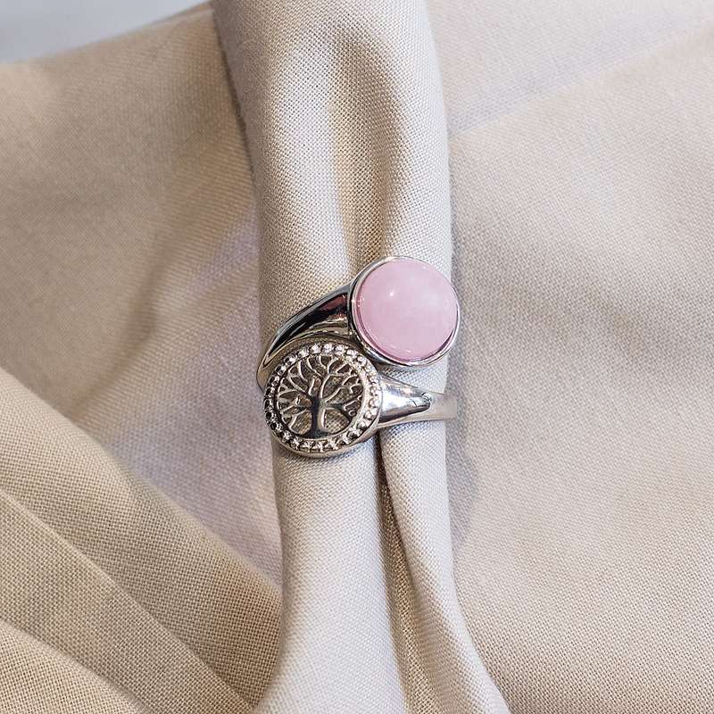 Tree of Life Adjustable Ring - Rose Quartz