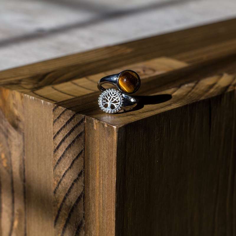Tree of Life Adjustable Ring - Tigers Eye