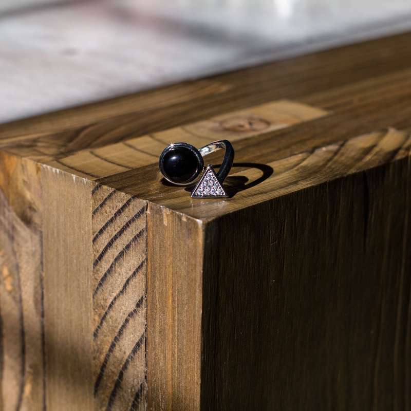 Triangle Adjustable Ring - Black Agate