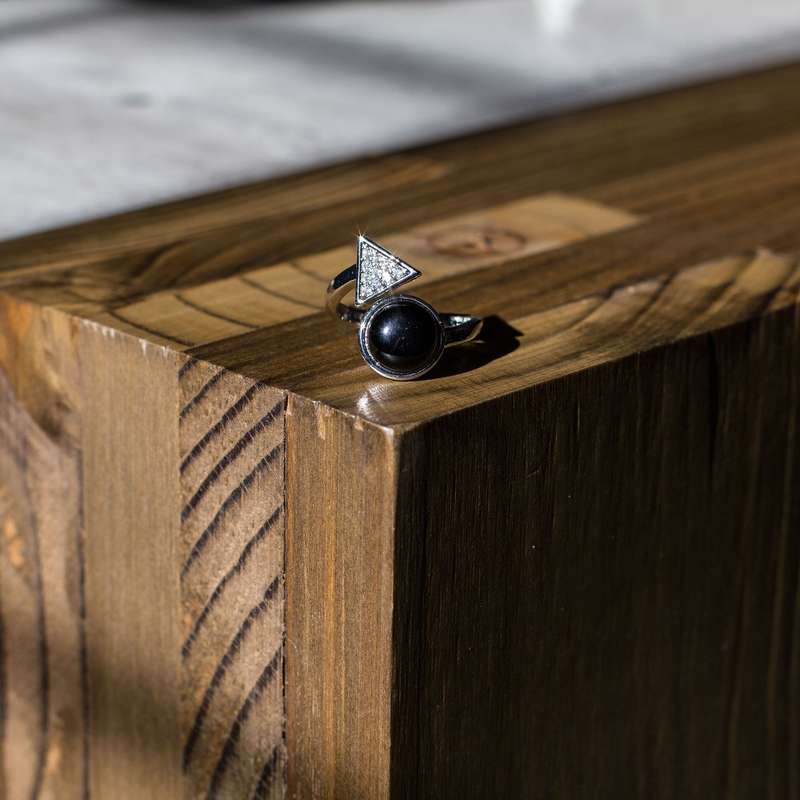 Triangle Adjustable Ring - Black Agate