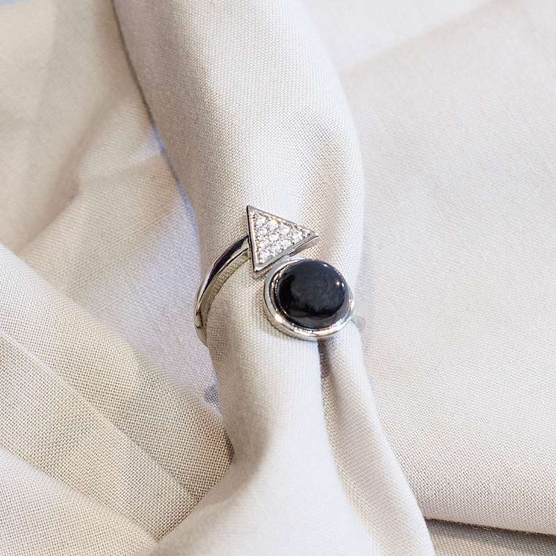 Triangle Adjustable Ring - Black Agate