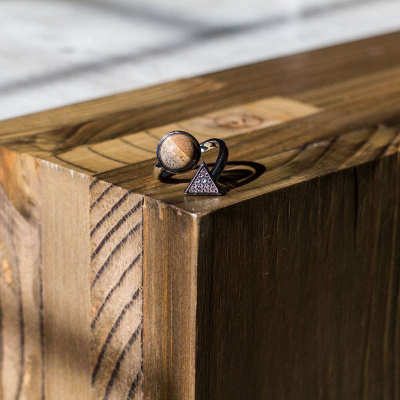 Triangle Adjustable Ring - Picture Stone