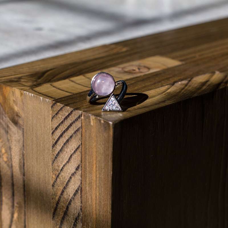 Triangle Adjustable Ring - Rose Quartz