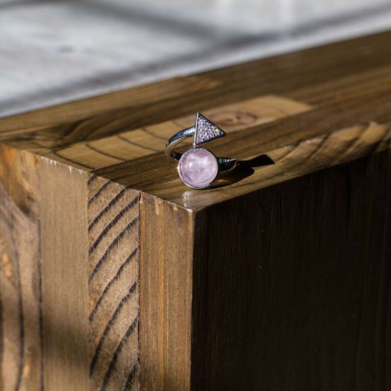 Triangle Adjustable Ring - Rose Quartz