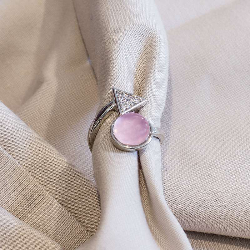 Triangle Adjustable Ring - Rose Quartz