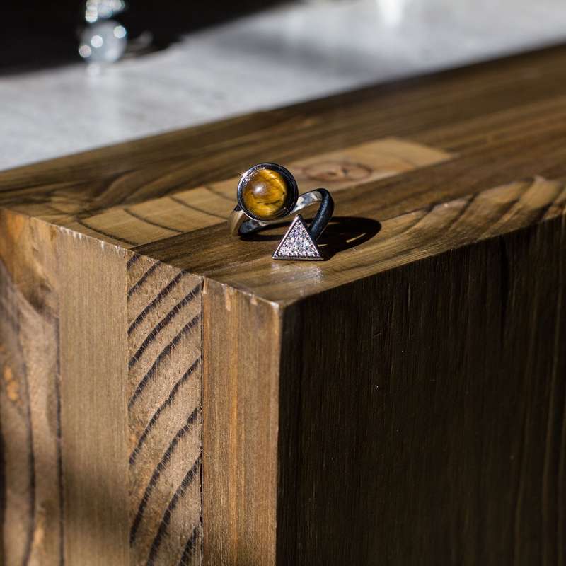 Triangle Adjustable Ring - Tigers Eye