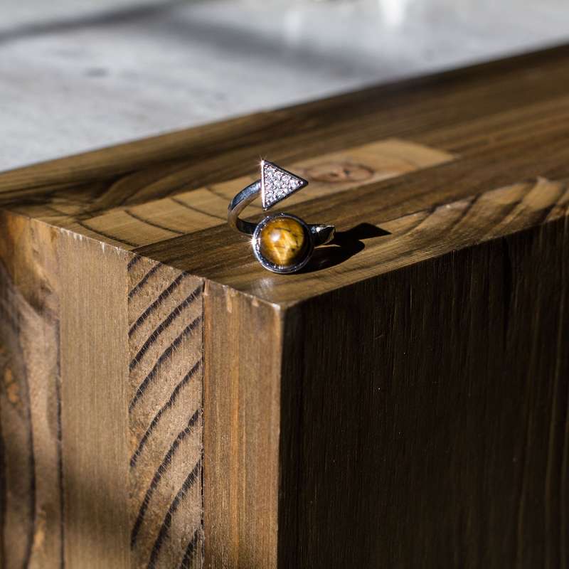 Triangle Adjustable Ring - Tigers Eye