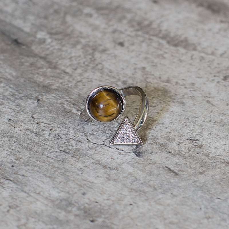 Triangle Adjustable Ring - Tigers Eye