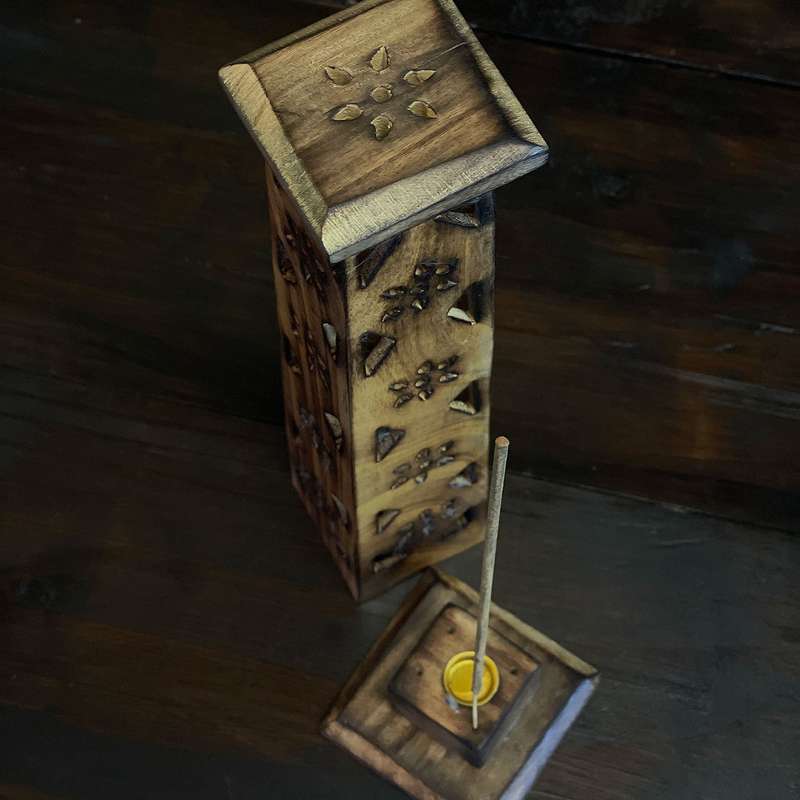 Wooden Flower Tower Incense Holder
