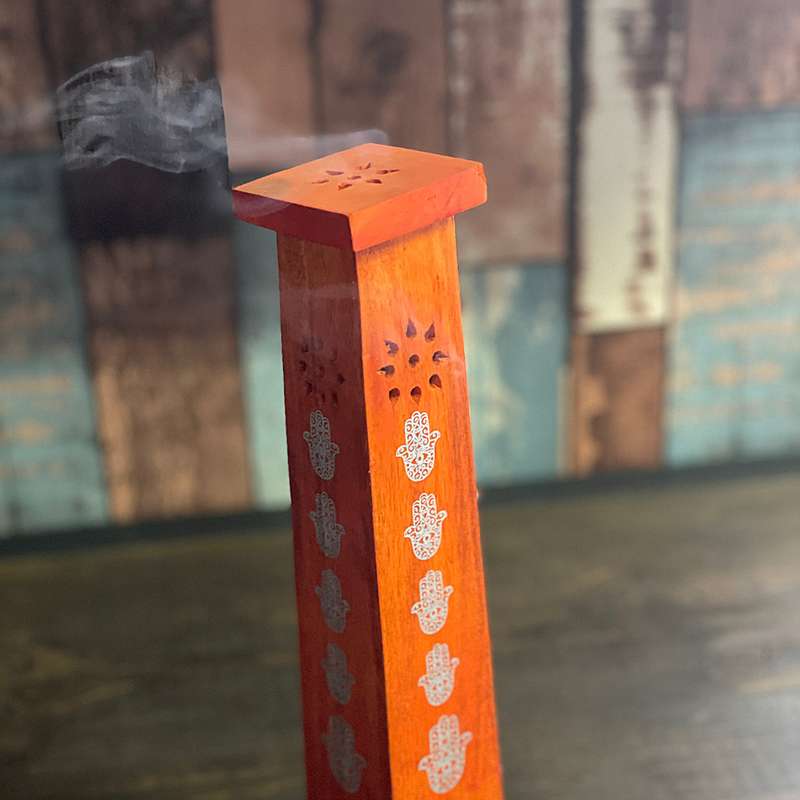 Wooden Incense Holder (Orange) Hamsa Hand