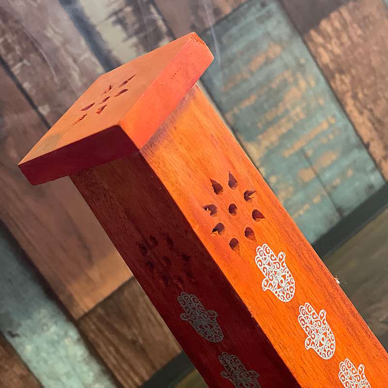 Wooden Incense Holder (Orange) Hamsa Hand