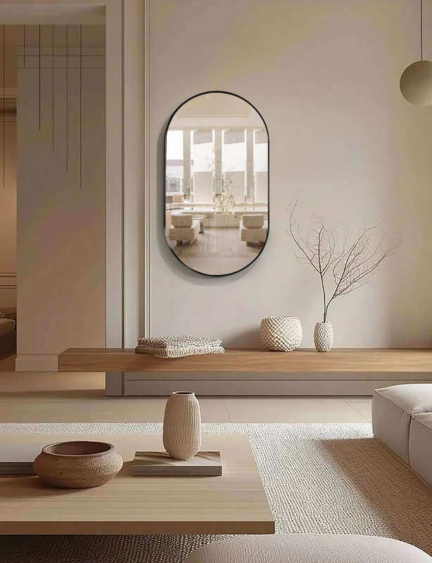 Slanted Pill Framed Aluminum Mirror