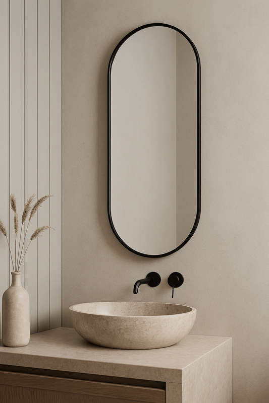 Slanted Pill Framed Aluminum Mirror