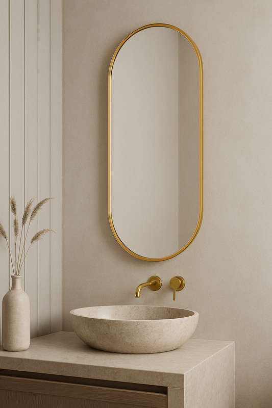 Slanted Pill Framed Aluminum Mirror