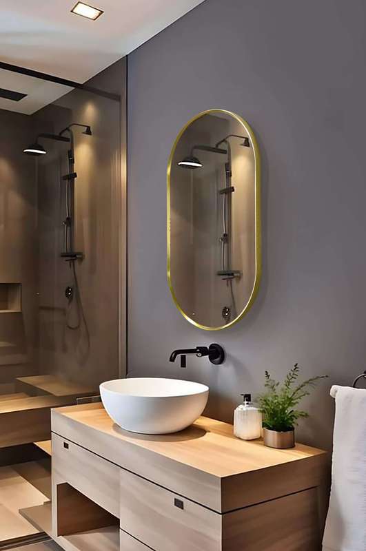 Slanted Pill Framed Aluminum Mirror