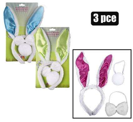 3pcs Easter Bunny Ears with Tail & Bowtie