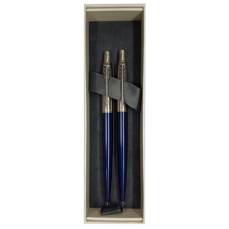 PARKER Jotter Ball Pen & Pencil Set-Royal Blue Chrome Trim