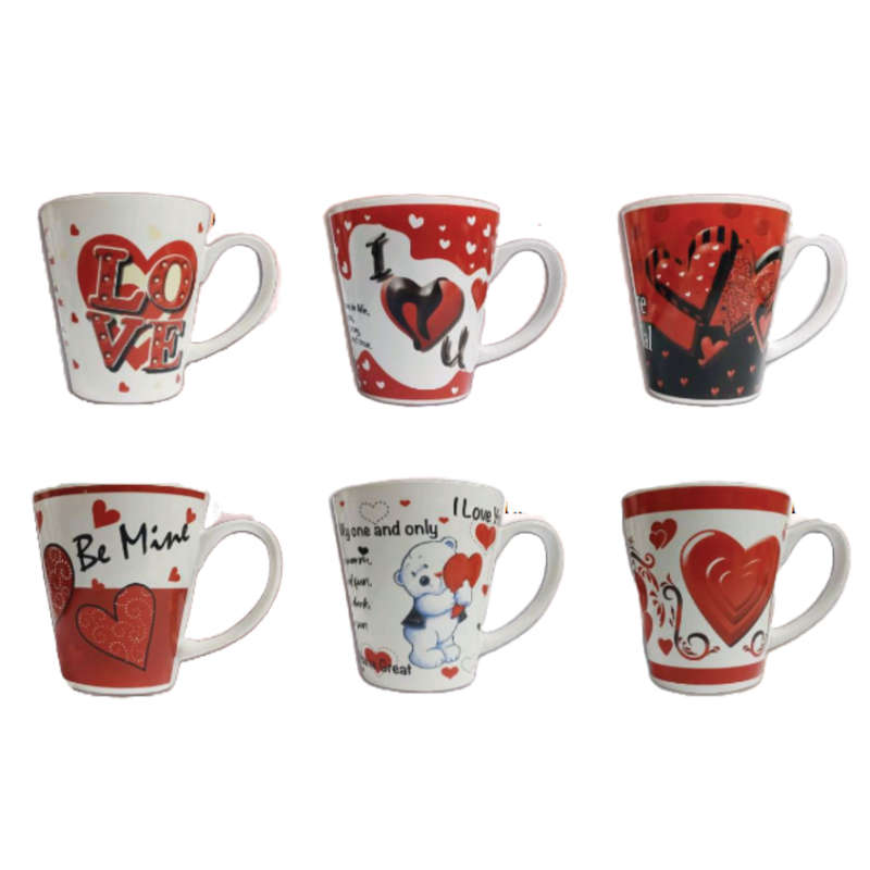 Assorted Valentine's Day Themed Ceramic Cone Mugs 12oz