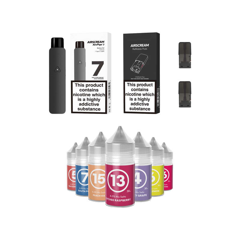 Airscream 7 Device, Refillable Pods and E-Liquid Bundle
