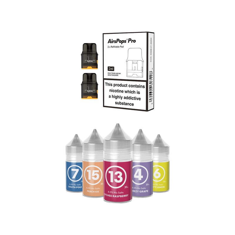 Airscream Pro II / LITE Refillable Pods & 313 AirsPops E-Liquid Bundle