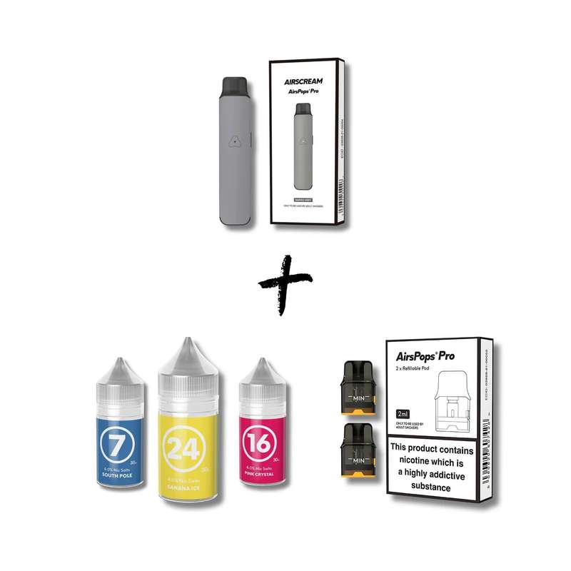 Airscream Pro Device, Refillable Pods and E-Liquid Bundle
