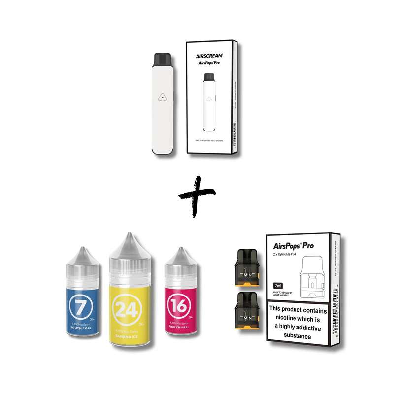Airscream Pro Device, Refillable Pods and E-Liquid Bundle