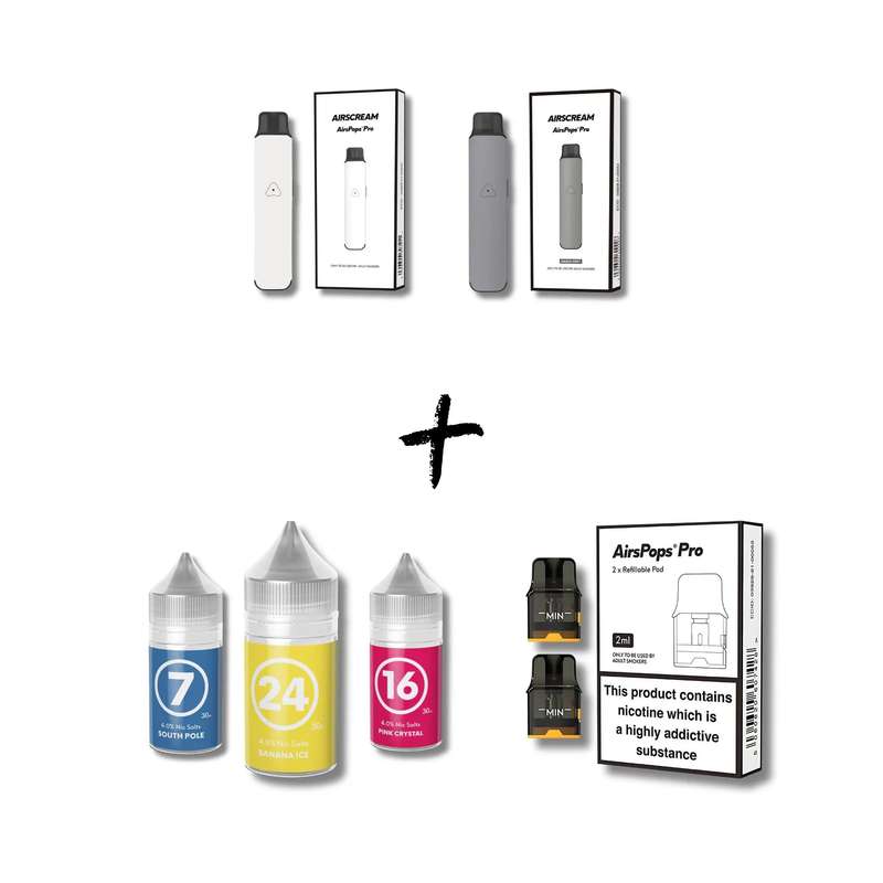 Airscream Pro Device, Refillable Pods and E-Liquid Bundle