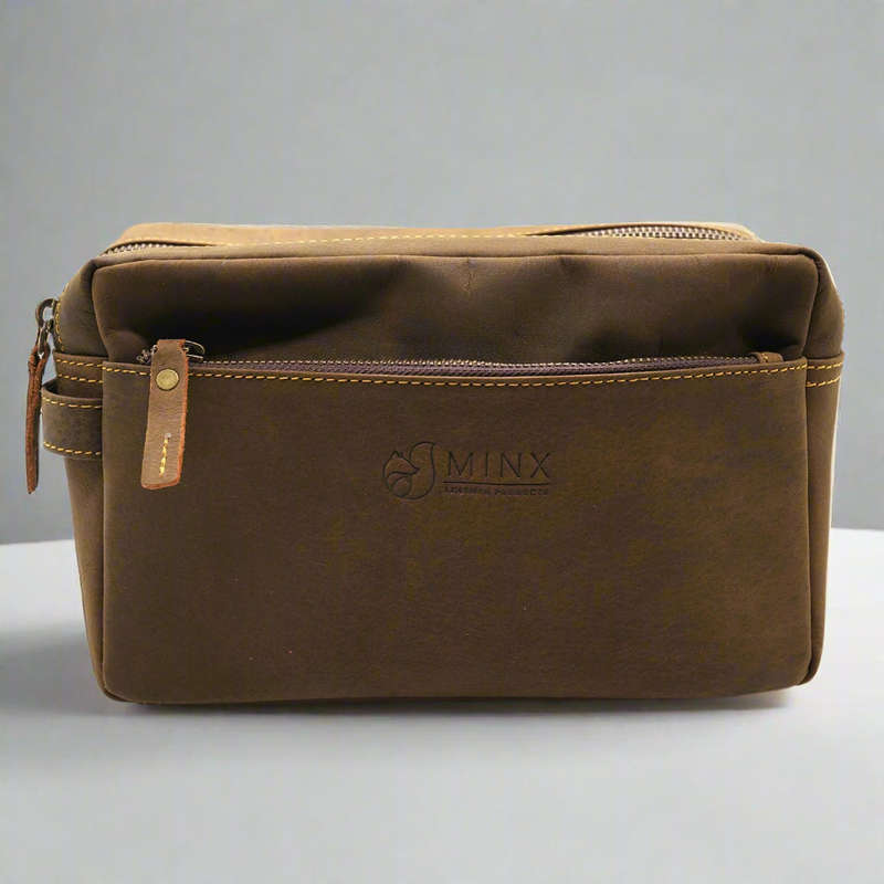 Double Zip LeatherToiletry Bag - Gift set
