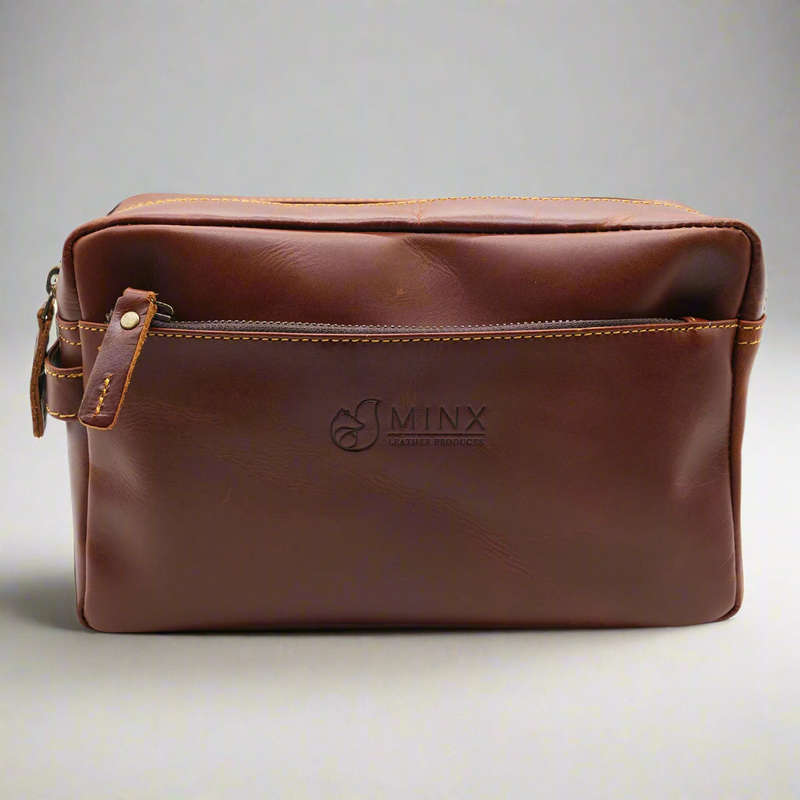 Double Zip LeatherToiletry Bag - Gift set