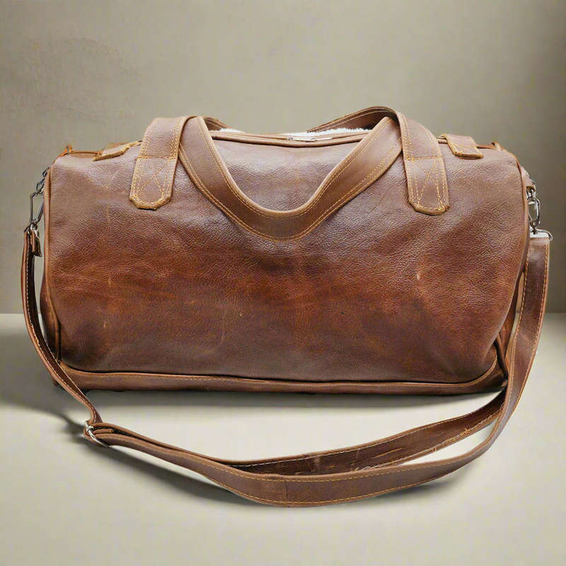 African Fur Leather Duffle Bag
