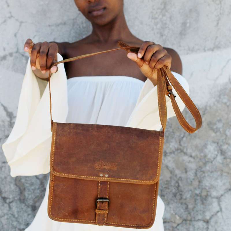 Leather Messenger Bag with Buckle