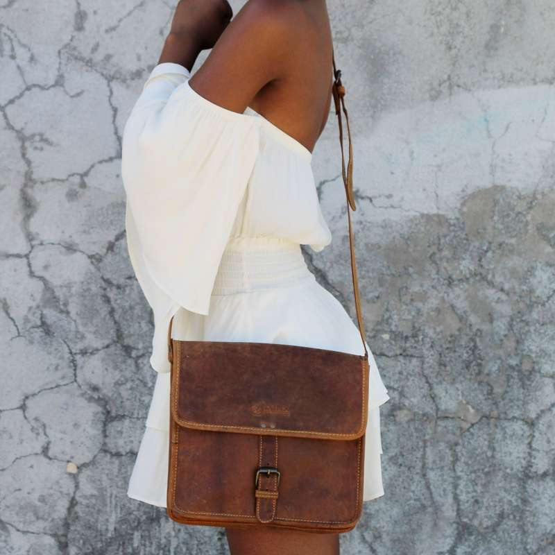 Leather Messenger Bag with Buckle