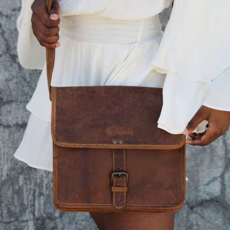 Leather Messenger Bag with Buckle