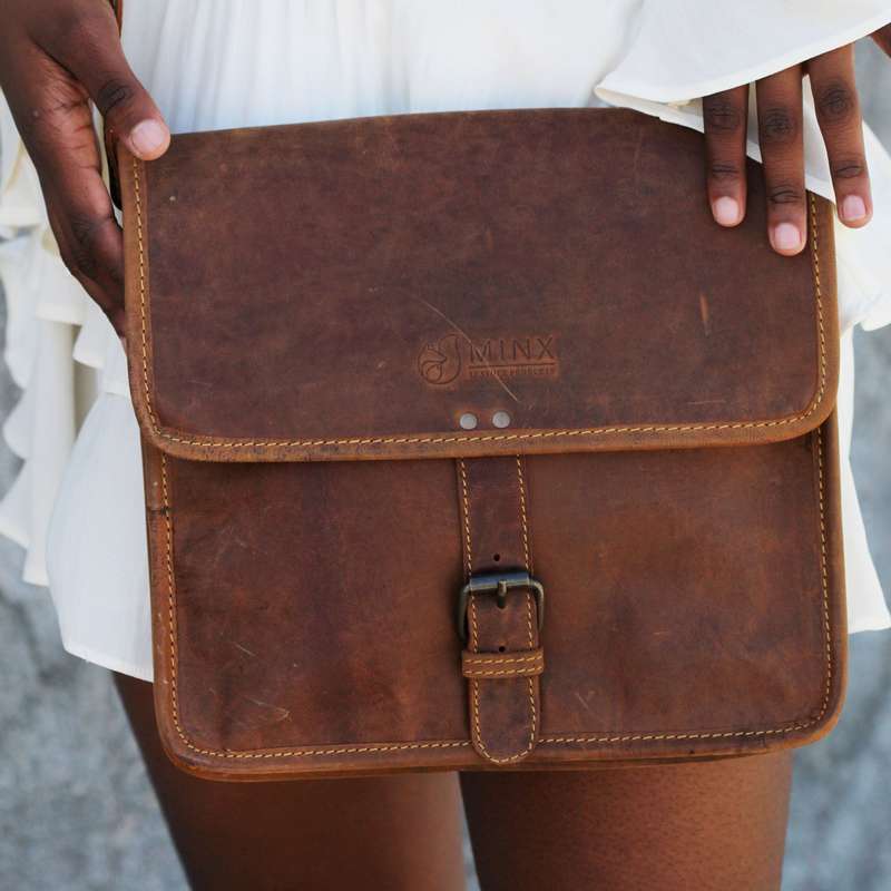 Leather Messenger Bag with Buckle