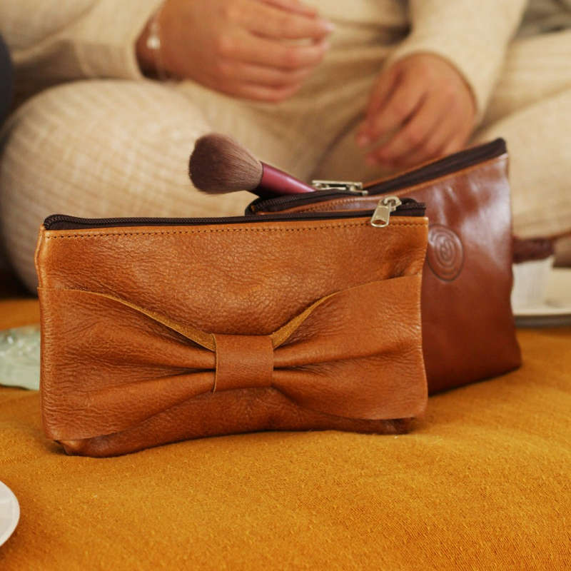 Bow Leather Make Up Bags