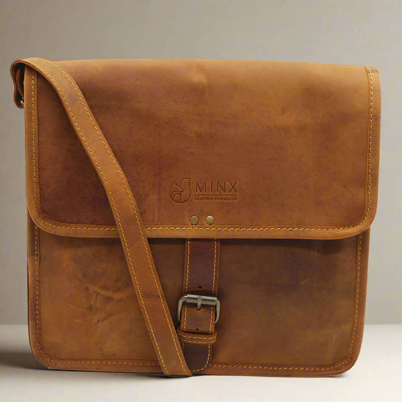 Leather Messenger Bag with Buckle