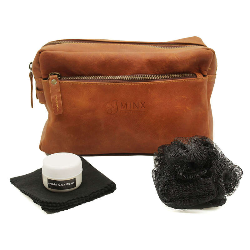 Double Zip LeatherToiletry Bag - Gift set