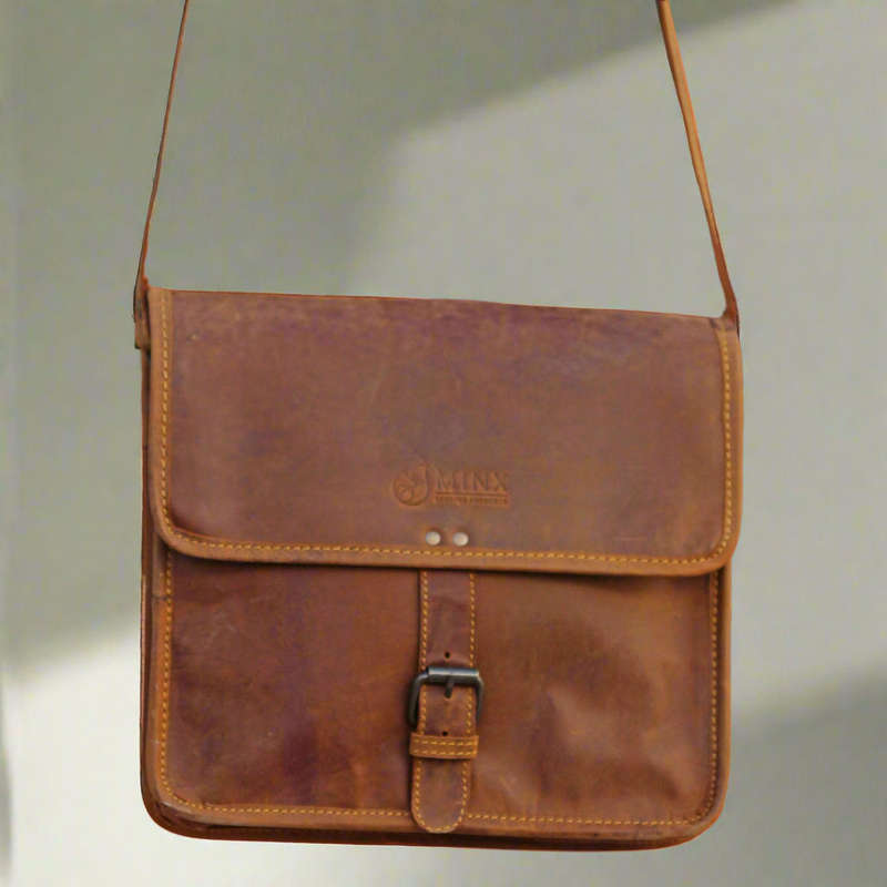 Leather Messenger Bag with Buckle